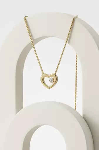 925 Sterling Silver Gold Open Solitaire CZ Heart Pendant Necklace Set  for Women
