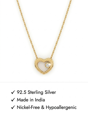 925 Sterling Silver Gold Open Solitaire CZ Heart Pendant Necklace Set  for Women 4