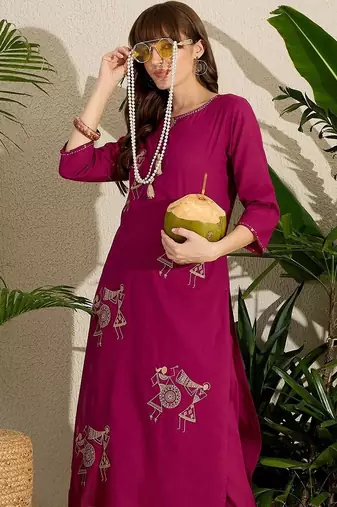 Women Ethnic Motifs Embroidered Regular Thread Work Pure Cotton Kurta with Trousers