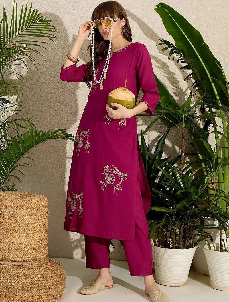 Women Ethnic Motifs Embroidered Regular Thread Work Pure Cotton Kurta with Trousers