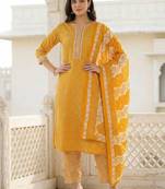 Women Ethnic Motifs Printed Regular Thread Work Pure Cotton Kurta with Trousers & With Dupatta