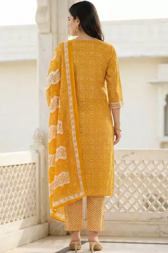 Women Ethnic Motifs Printed Regular Thread Work Pure Cotton Kurta with Trousers & With Dupatta