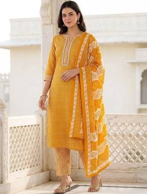 Women Ethnic Motifs Printed Regular Thread Work Pure Cotton Kurta with Trousers & With Dupatta 6