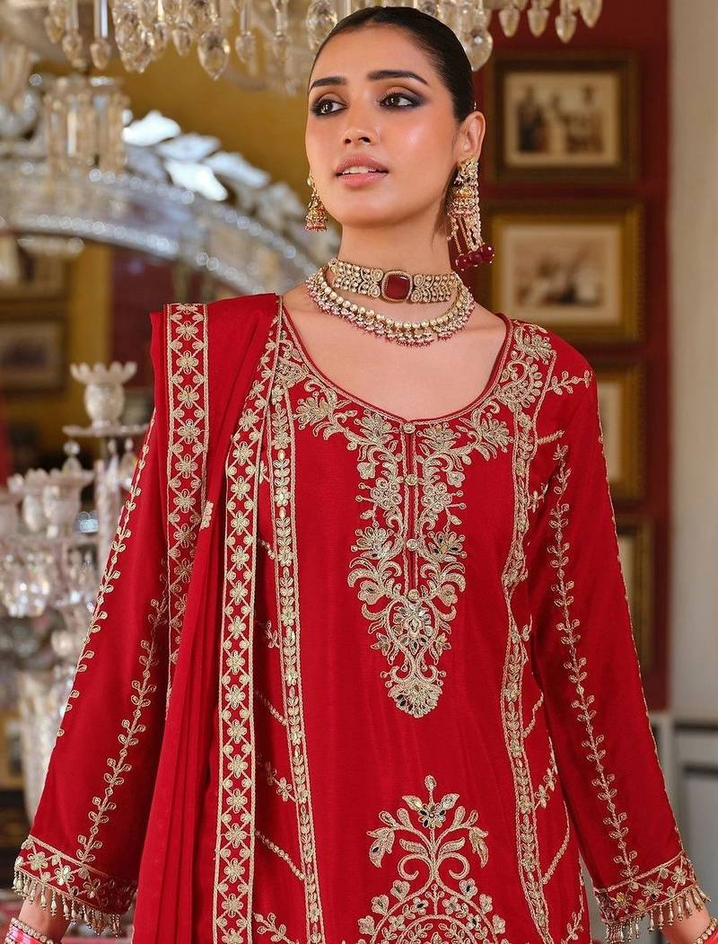Women Ethnic Motifs Embroidered Regular Mirror Work Kurta with Palazzos & With Dupatta