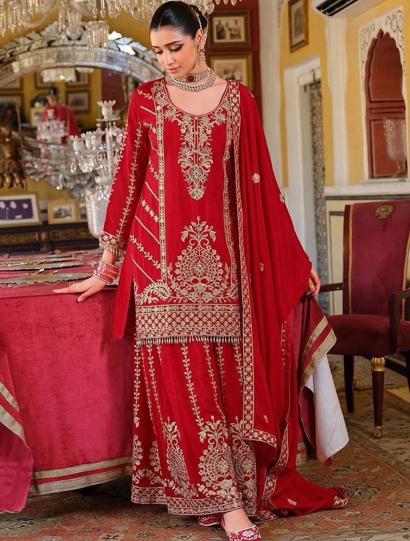 Women Ethnic Motifs Embroidered Regular Mirror Work Kurta with Palazzos & With Dupatta