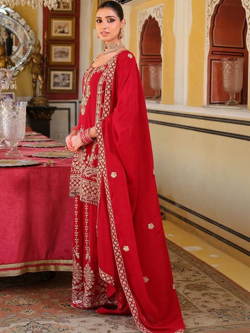 Women Ethnic Motifs Embroidered Regular Mirror Work Kurta with Palazzos & With Dupatta