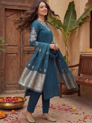 Women Ethnic Motifs Embroidered Regular Thread Work Kurta with Trousers & With Dupatta 1