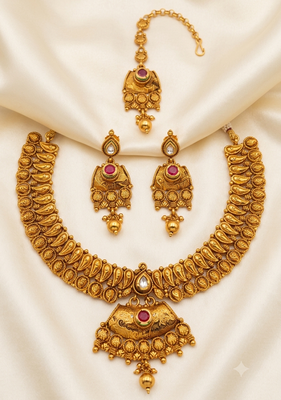 Pink and white gold plated semi bridal set 1