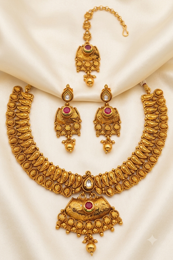 Pink and white gold plated semi bridal set