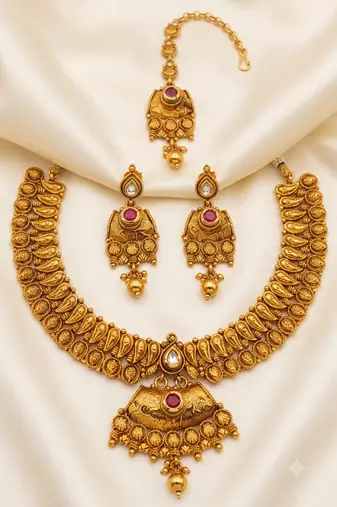 Pink and white gold plated semi bridal set