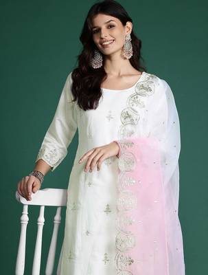 Ethnic Motifs Embroidered Kurta with Trousers & With Dupatta 1