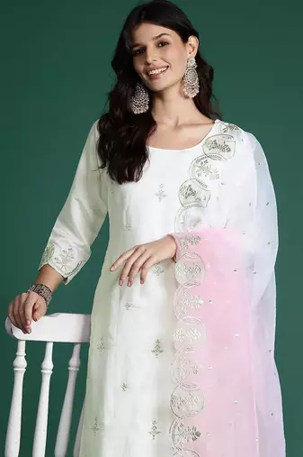 Ethnic Motifs Embroidered Kurta with Trousers & With Dupatta
