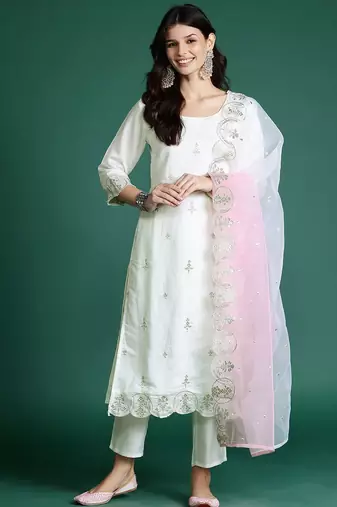 Ethnic Motifs Embroidered Kurta with Trousers & With Dupatta