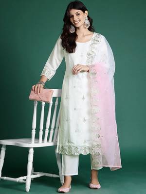 Ethnic Motifs Embroidered Kurta with Trousers & With Dupatta 7