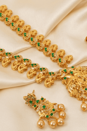Green peacock temple jewellery