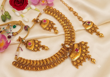 Pink and white gold plated semi bridal set 4