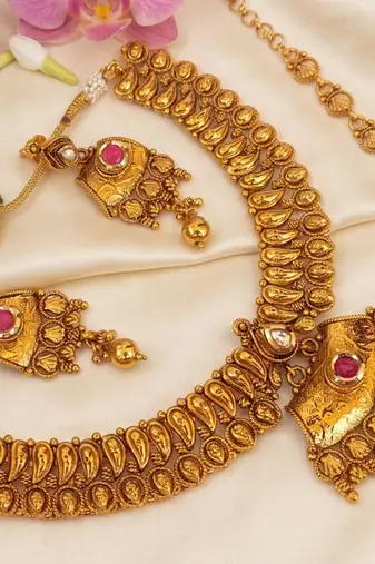 Pink and white gold plated semi bridal set