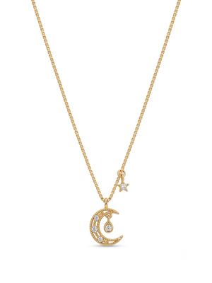925 Sterling Silver Gold CZ Crescent Moon & Star Pendant Necklace Set  for Women 2