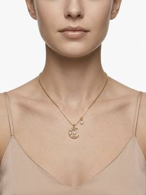 925 Sterling Silver Gold CZ Crescent Moon & Star Pendant Necklace Set  for Women 3