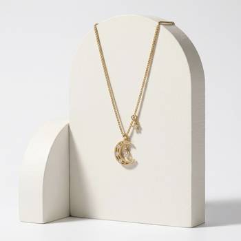 925 Sterling Silver Gold CZ Crescent Moon & Star Pendant Necklace Set  for Women 4
