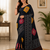 black color Ajarakh print with Real mirror work and Latkan Satin saree
