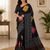 black color Ajarakh print with Real mirror work and Latkan Satin saree