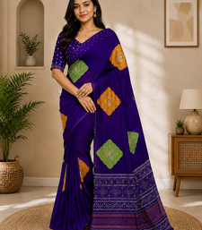 Purple color Ajarakh print with Real mirror work and Latkan Satin saree