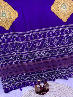 Purple color Ajarakh print with Real mirror work and Latkan Satin saree 3