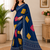 navy blue color Ajarakh print with Real mirror work and Latkan Satin saree