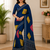navy blue color Ajarakh print with Real mirror work and Latkan Satin saree