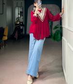 Women gujarati gamthi mirror work marble fabric boho fusion garba top