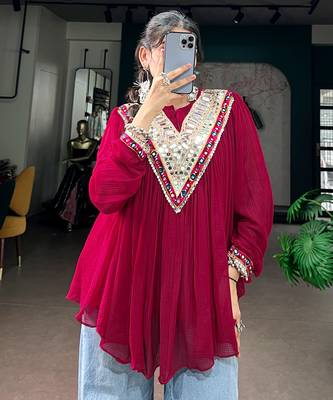 Women gujarati gamthi mirror work marble fabric boho fusion garba top 2