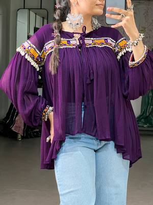 Women gujarati gamthi mirror work marble fabric boho fusion garba top 2