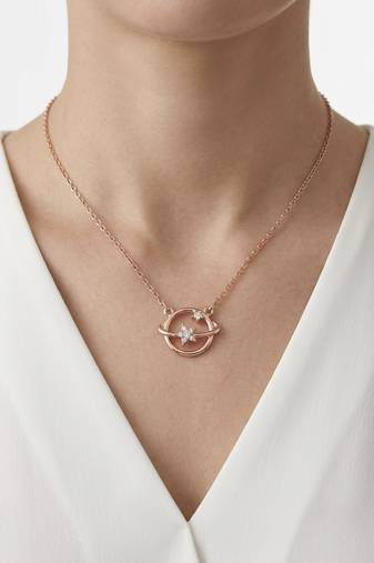 925 Sterling Silver CZ Celestial Orbit Planet & Star Pendant Necklace Set  for Women