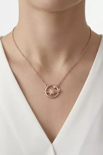 925 Sterling Silver CZ Celestial Orbit Planet & Star Pendant Necklace Set  for Women