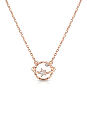 925 Sterling Silver CZ Celestial Orbit Planet & Star Pendant Necklace Set  for Women 2