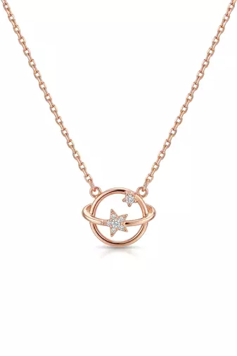 925 Sterling Silver CZ Celestial Orbit Planet & Star Pendant Necklace Set  for Women