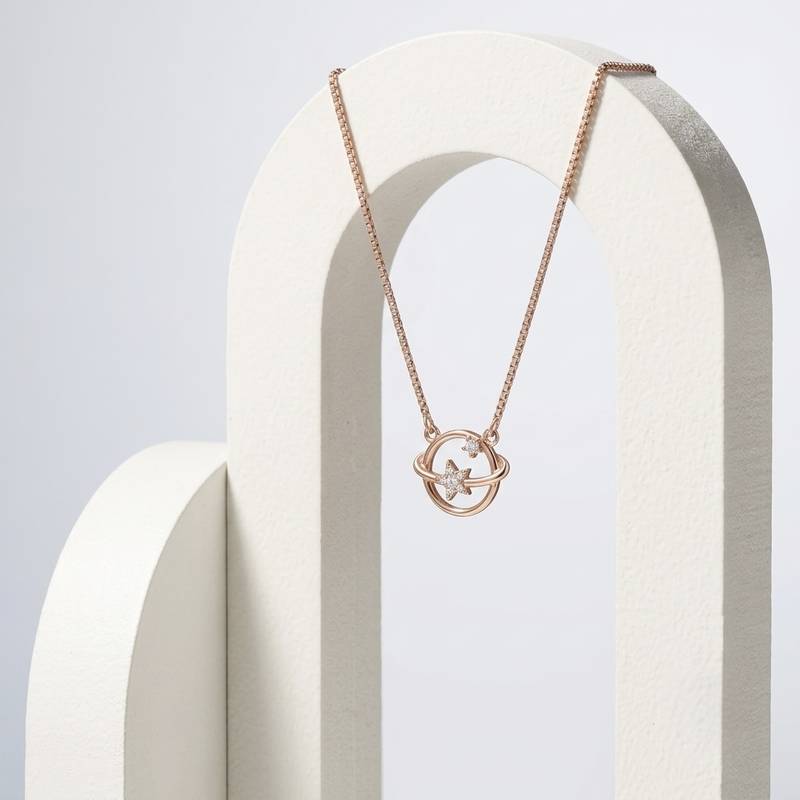925 Sterling Silver CZ Celestial Orbit Planet & Star Pendant Necklace Set  for Women