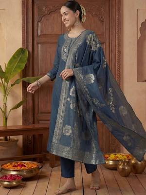 Women Ethnic Motifs Embroidered Regular Kurta with Trousers & With Dupatta 1