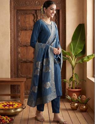 Women Ethnic Motifs Embroidered Regular Kurta with Trousers & With Dupatta 3