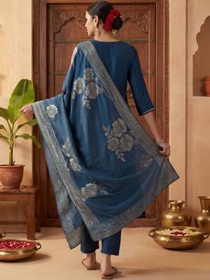Women Ethnic Motifs Embroidered Regular Kurta with Trousers & With Dupatta 4