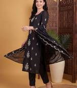 Women Ethnic Motifs Embroidered Regular Thread Work Kurta with Trousers & With Dupatta
