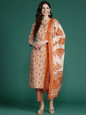 Floral Printed Gotta Patti Pure Cotton Kurta With Trousers & Dupatta 5