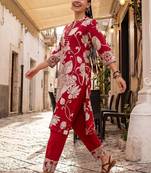 Women Floral Printed Regular Pure Cotton Kurta with Trousers