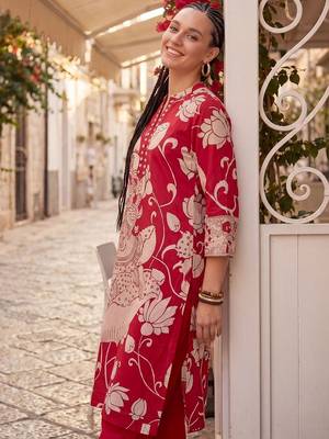 Women Floral Printed Regular Pure Cotton Kurta with Trousers 3