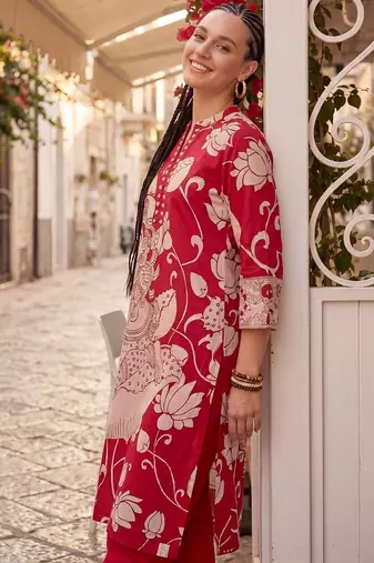 Women Floral Printed Regular Pure Cotton Kurta with Trousers