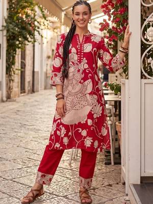 Women Floral Printed Regular Pure Cotton Kurta with Trousers 6