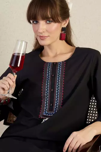 Women Yoke Design Embroidered Cotton Kurta with Trousers & Dupatta