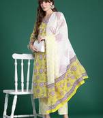 Floral Printed Pure Cotton Kurta with Trousers & Dupatta