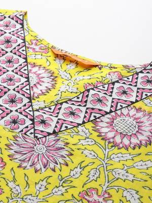 Floral Printed Pure Cotton Kurta with Trousers & Dupatta 2